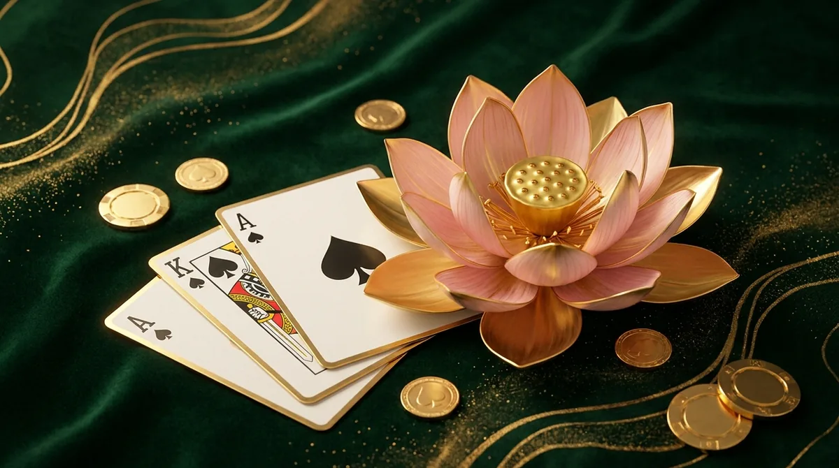 A pure sequence of spade cards beside an elegant gold lotus flower and chips, representing the Teen Patti Lotus app.